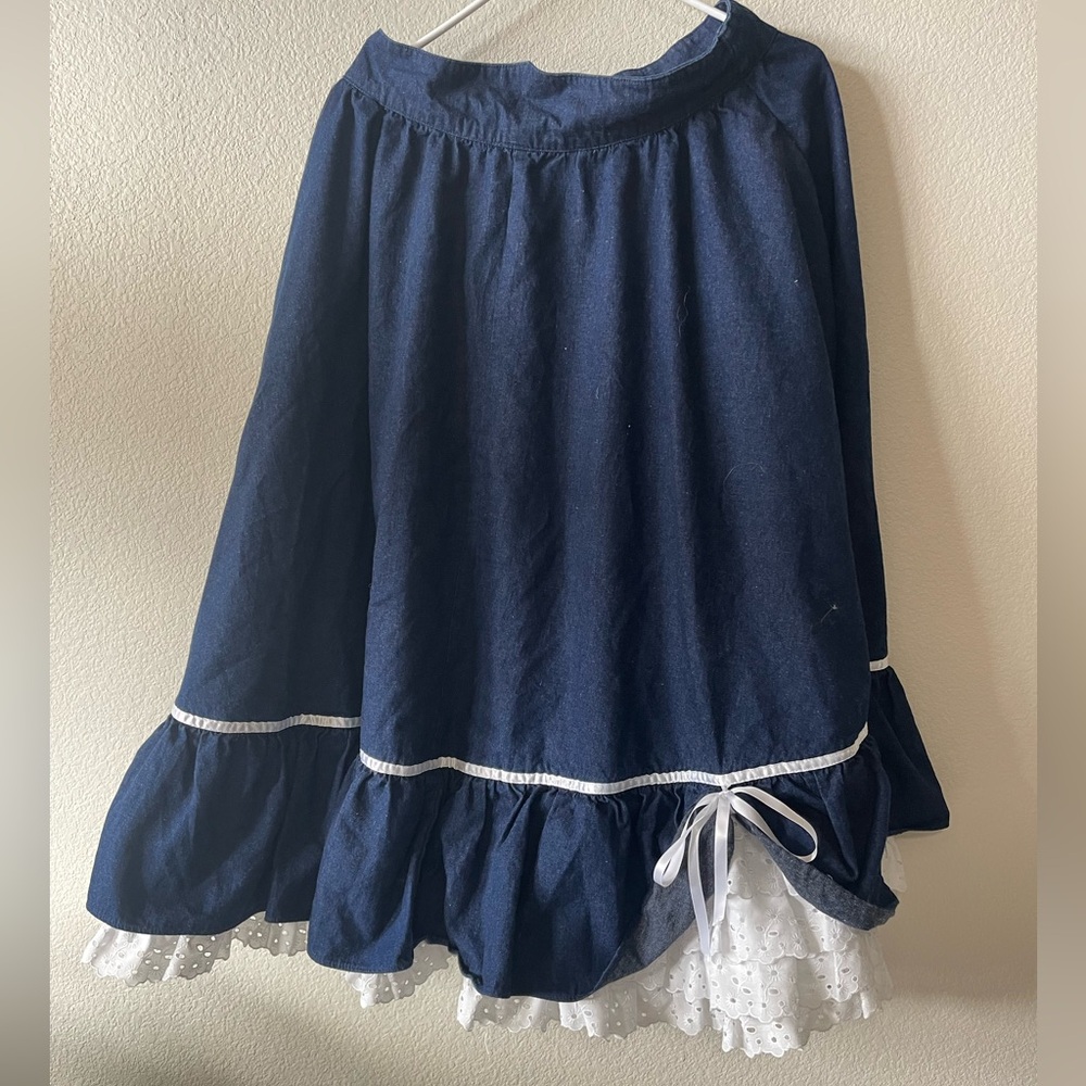Vintage Stage West Denim ruffle skirt with ribbon detail